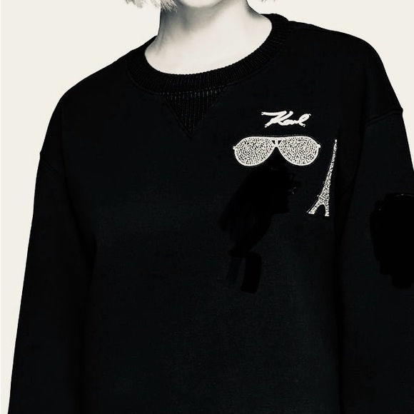 NWT Black Karl Lagerfeld Sweatshirt with Embellished Design - Picture 1 of 4